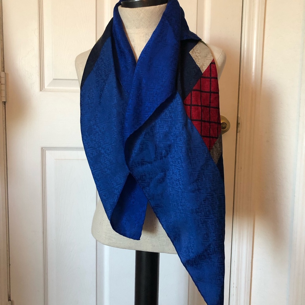Vintage Rodier Paris Blue Silk Abstract Scarf